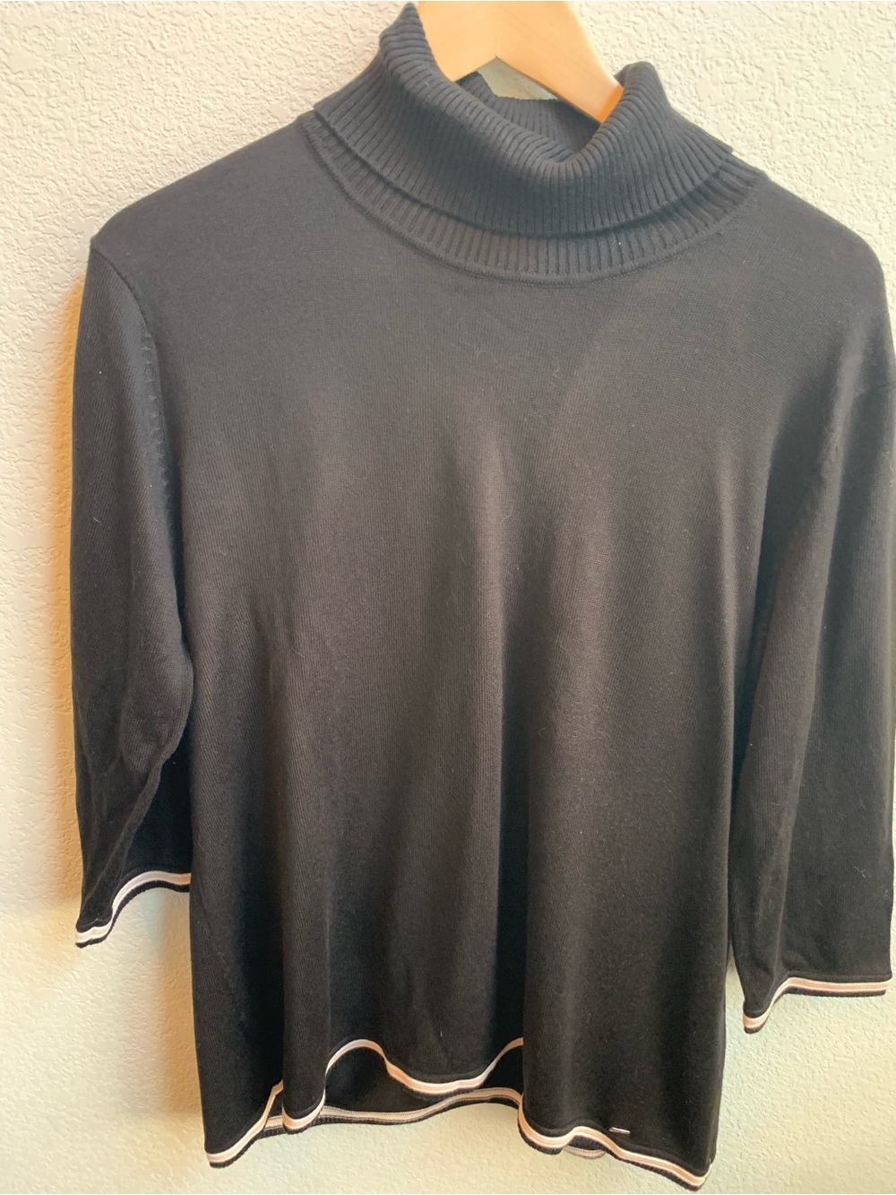 Tommy Hilfiger Black Turtleneck Sweater with White Trim